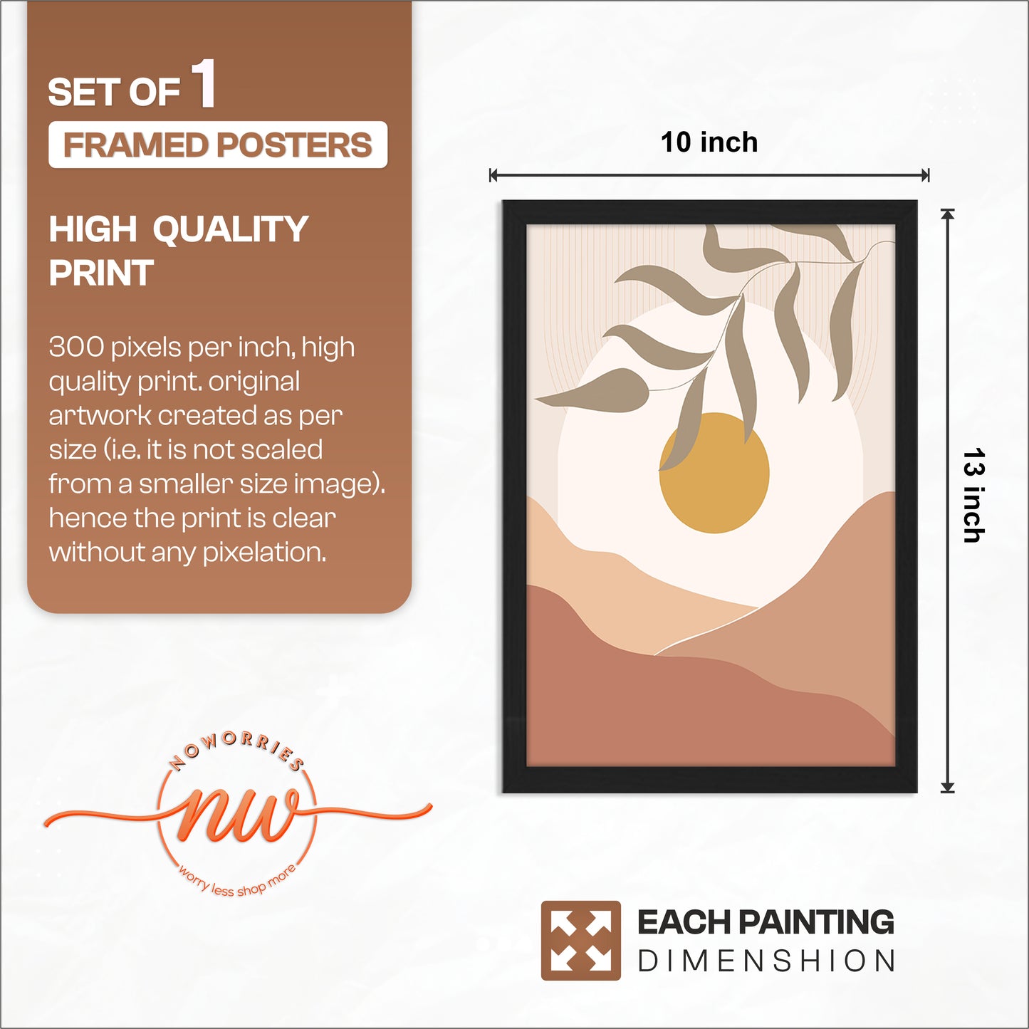 Minimalist Golden Sun Leaf Wall Art – Set of 1