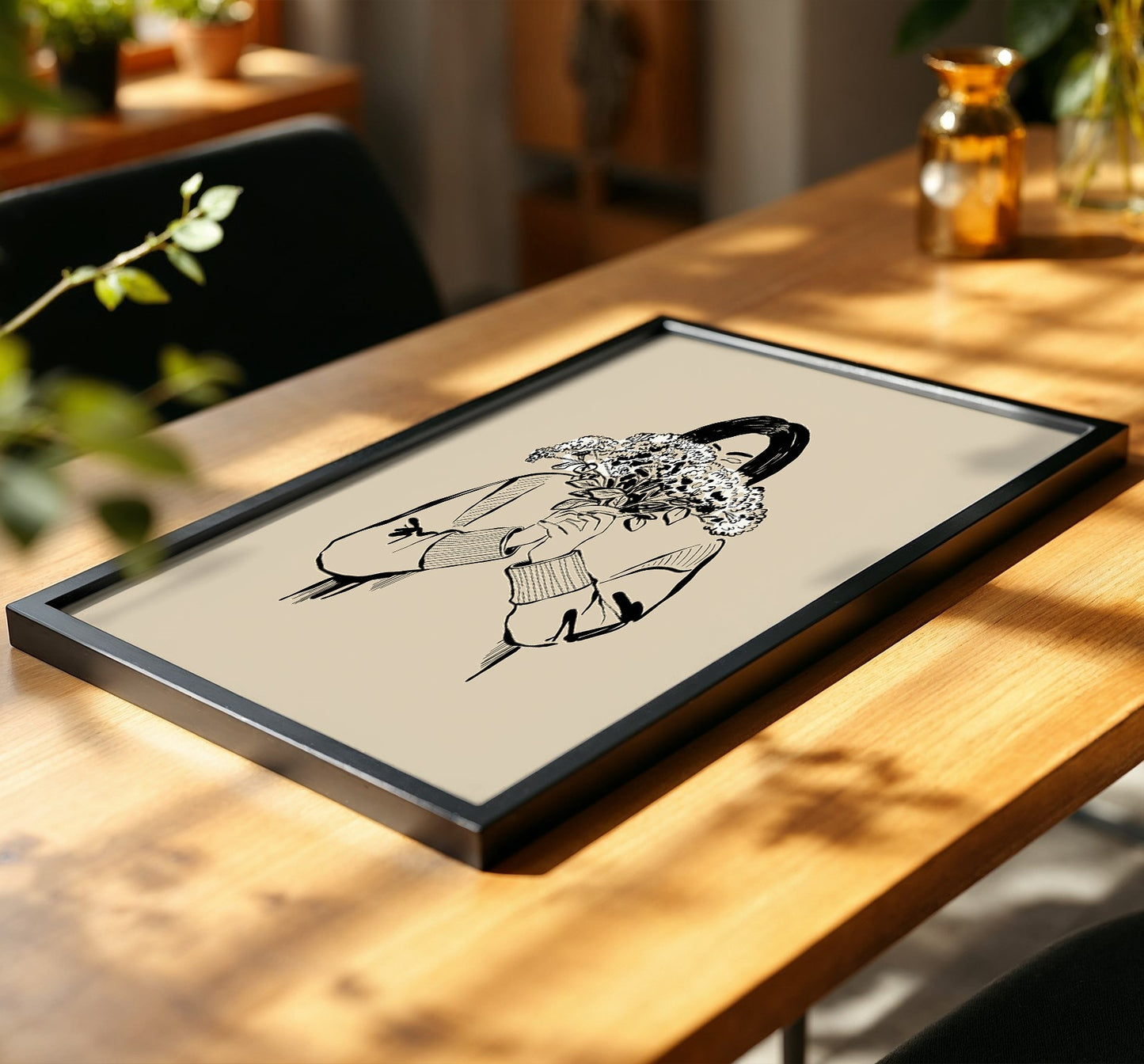 Minimalist Floral Girl Line Art Framed Poster