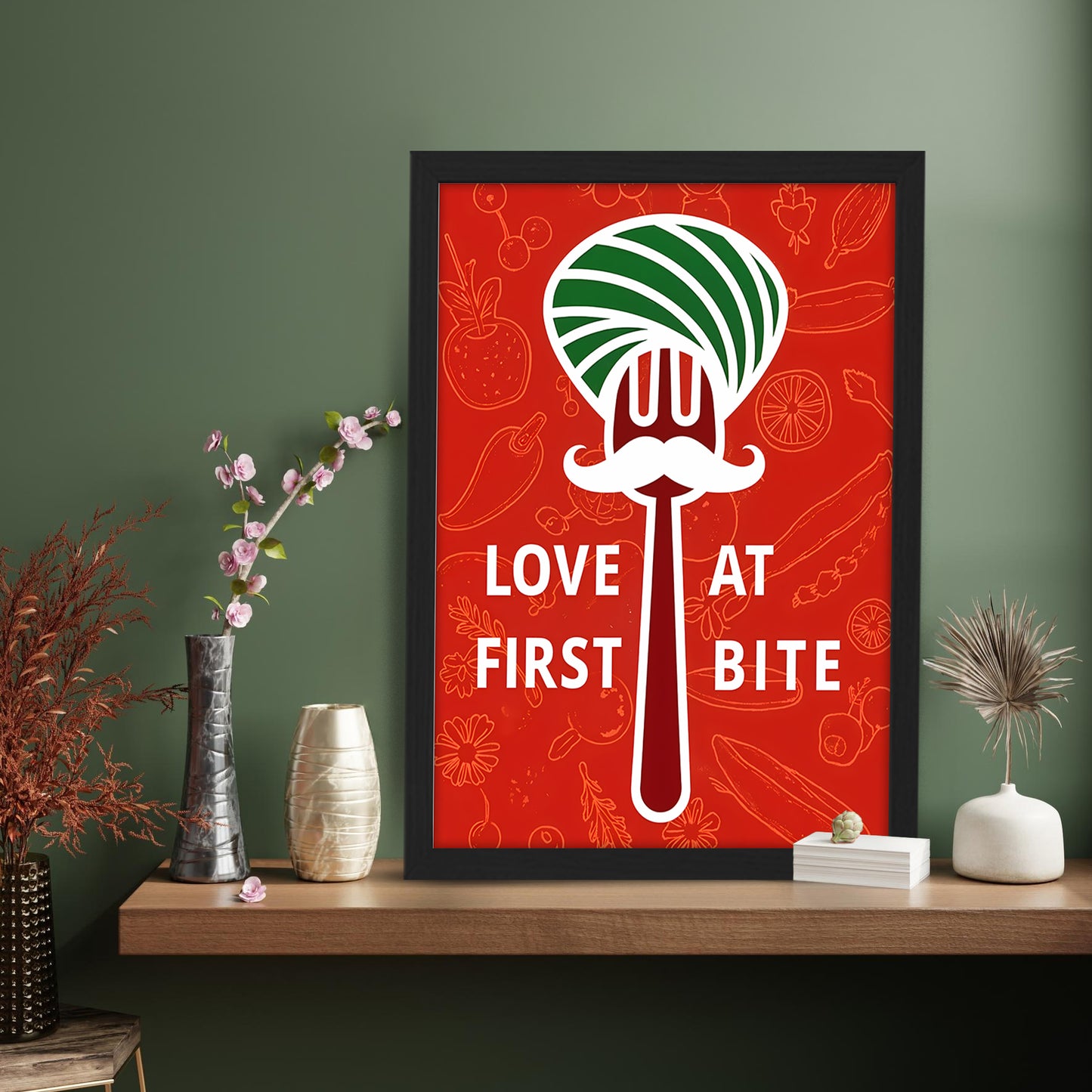 Love at First Bite (Red Background) Wall Frame