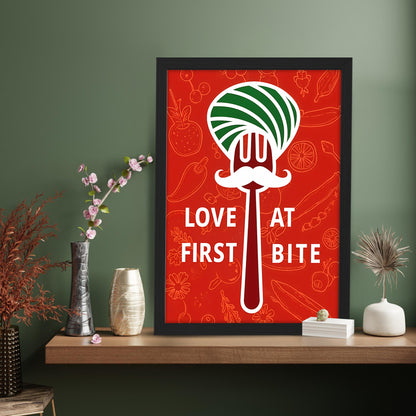 Love at First Bite (Red Background) Wall Frame