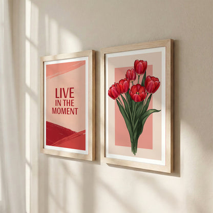 Live in the Moment Floral Wall Art Set of 2