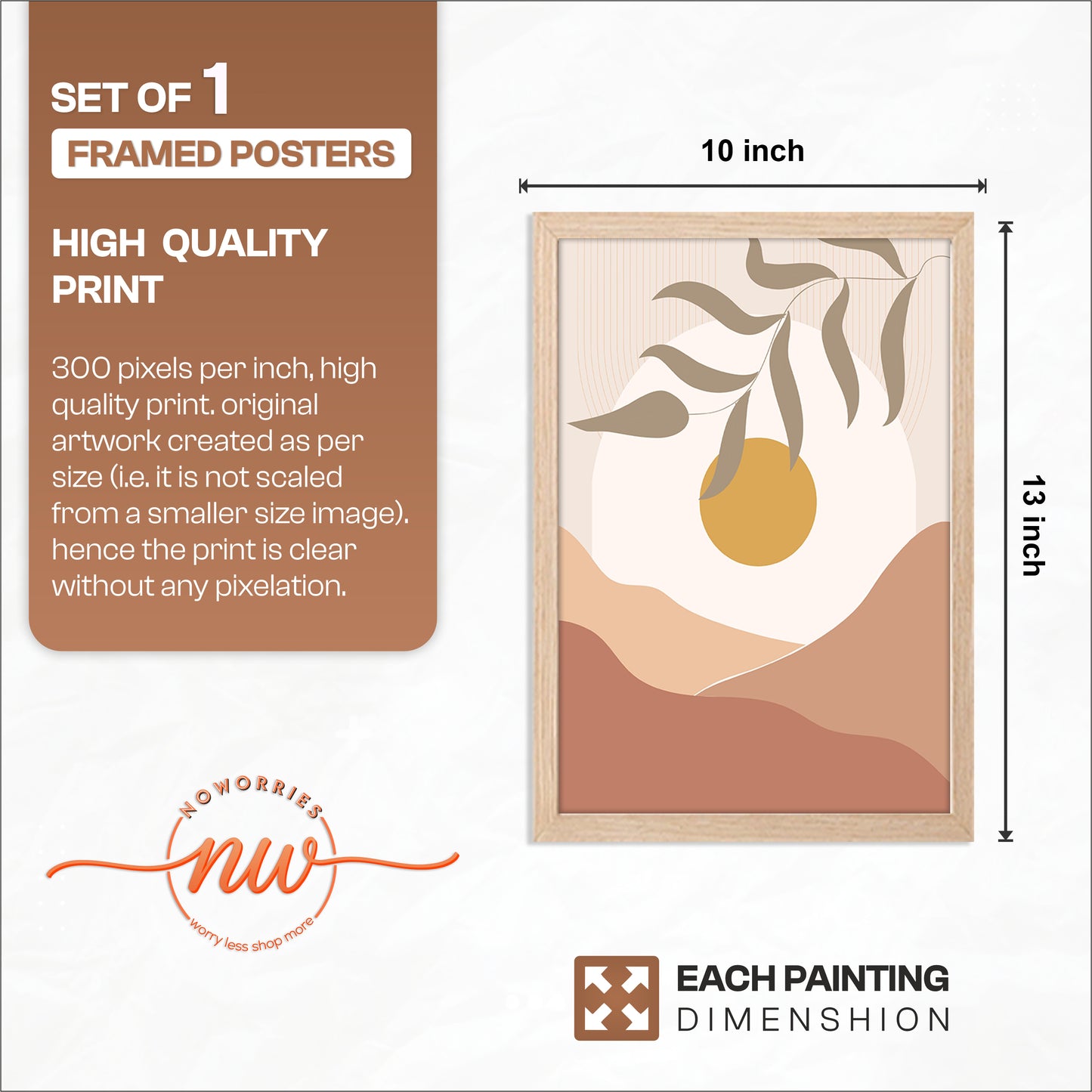 Minimalist Golden Sun Leaf Wall Art – Set of 1