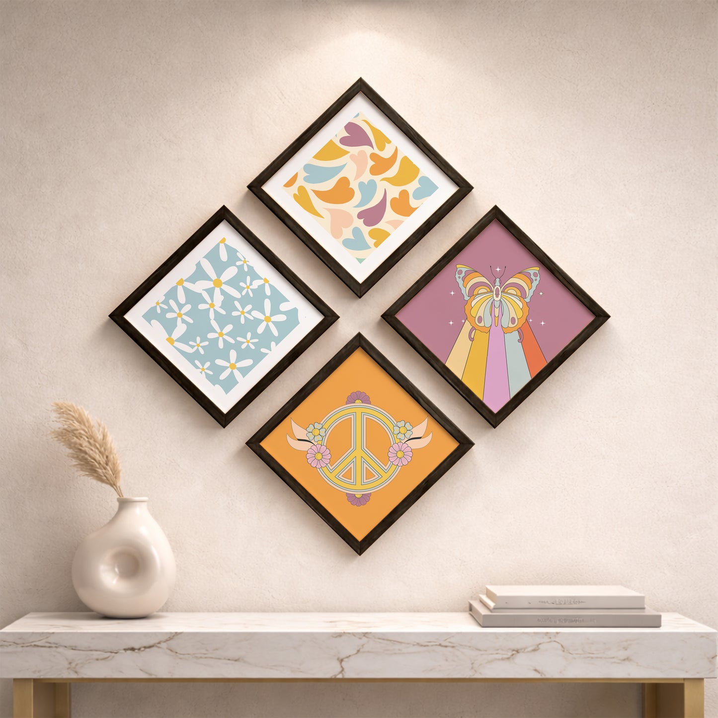 Retro Boho Wall Frames Set of 4