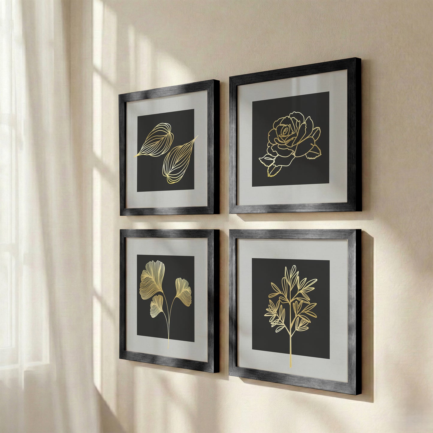 Golden Botanical Wall Frame Set of 4