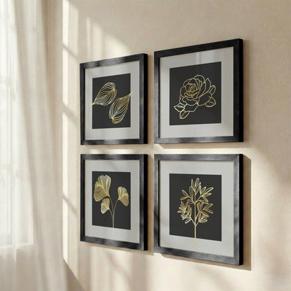 Golden Botanical Wall Frame Set of 4