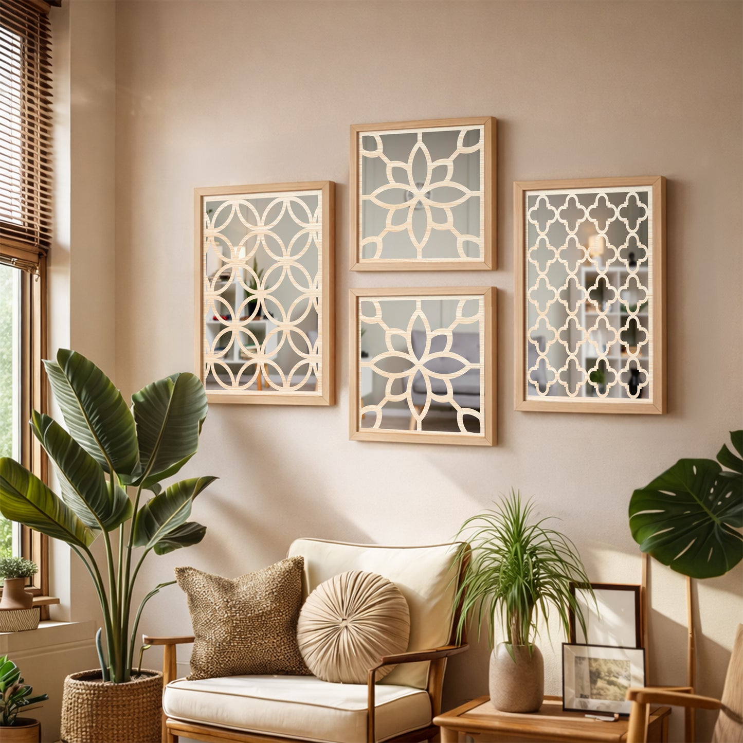 Lattice Mirror Art Set of 4