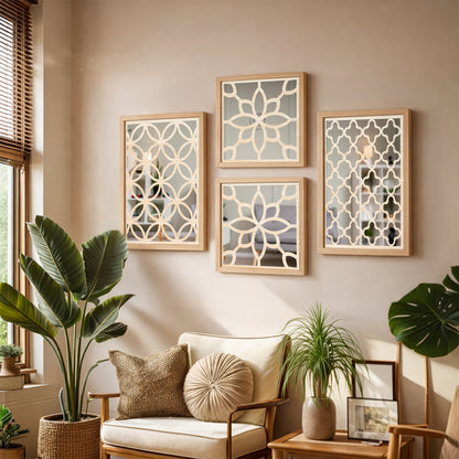 Lattice Mirror Art Set of 4