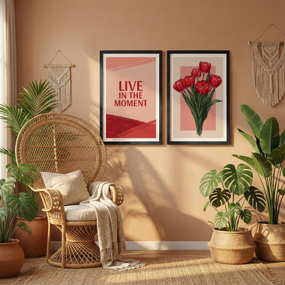 Live in the Moment Floral Wall Art Set of 2
