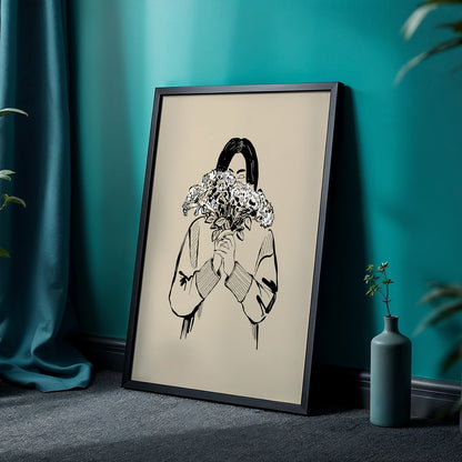 Minimalist Floral Girl Line Art Framed Poster