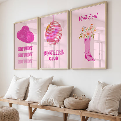 Cowgirl Club Pink Western Wall Art Set