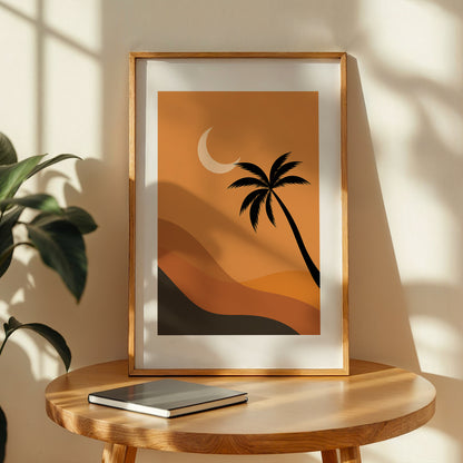 Boho Desert Palm Moon Minimalist Wall Art
