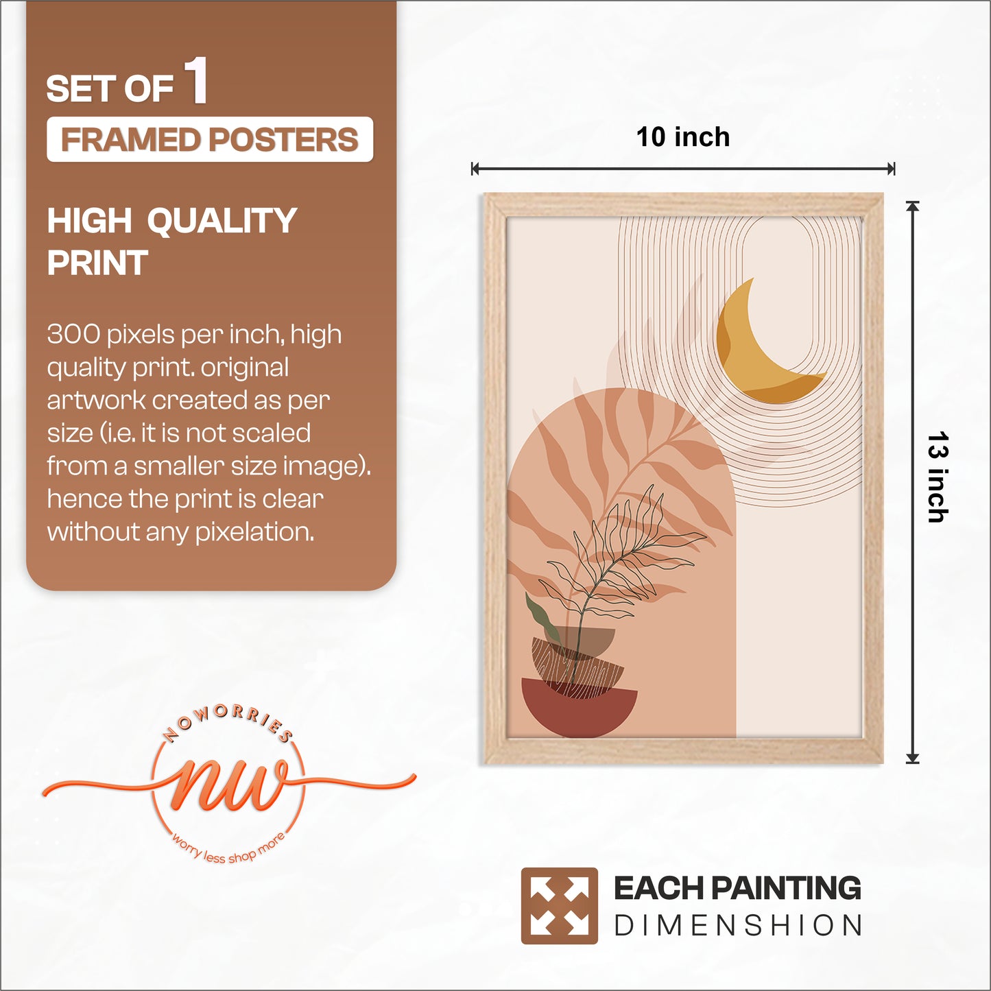 Celestial Botanical Abstract Wall Frame – Set of 1
