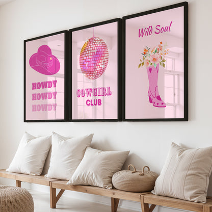 Cowgirl Club Pink Western Wall Art Set