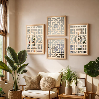 Abstract Geometric Wall Mirror Decor Set of 4