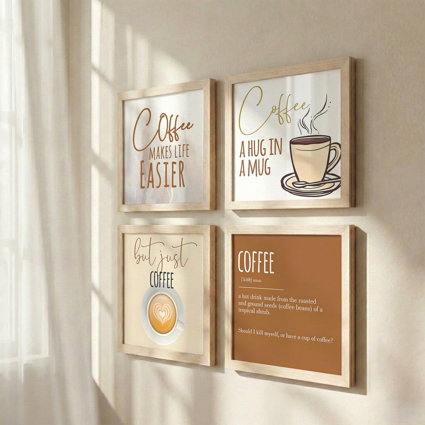 Minimalist Coffee Quotes Wall Art Set of 4