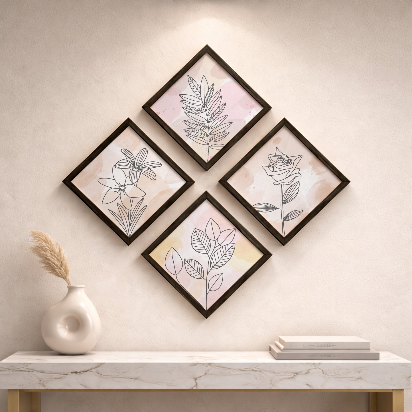 Pastel Floral Wall Frame Set of 4
