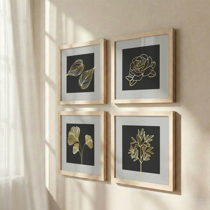 Golden Botanical Wall Frame Set of 4