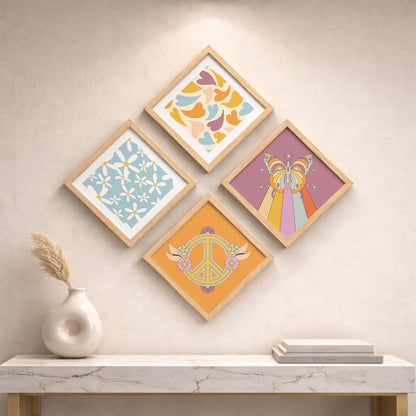 Retro Boho Wall Frames Set of 4