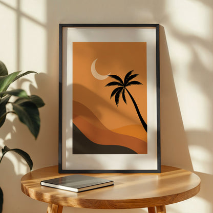 Boho Desert Palm Moon Minimalist Wall Art