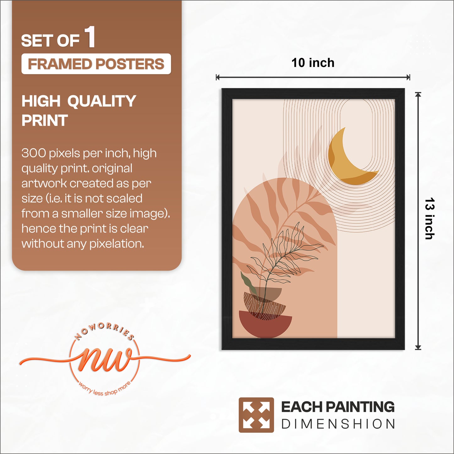 Celestial Botanical Abstract Wall Frame – Set of 1