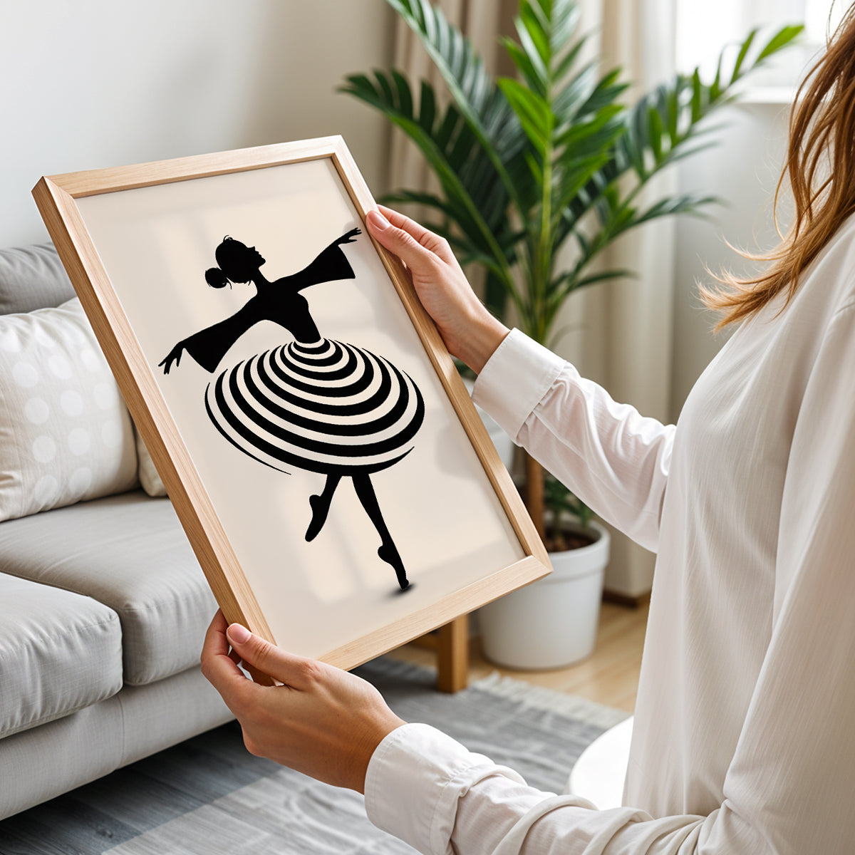 Modern Ballet Dancer Silhouette Framed Wall Art