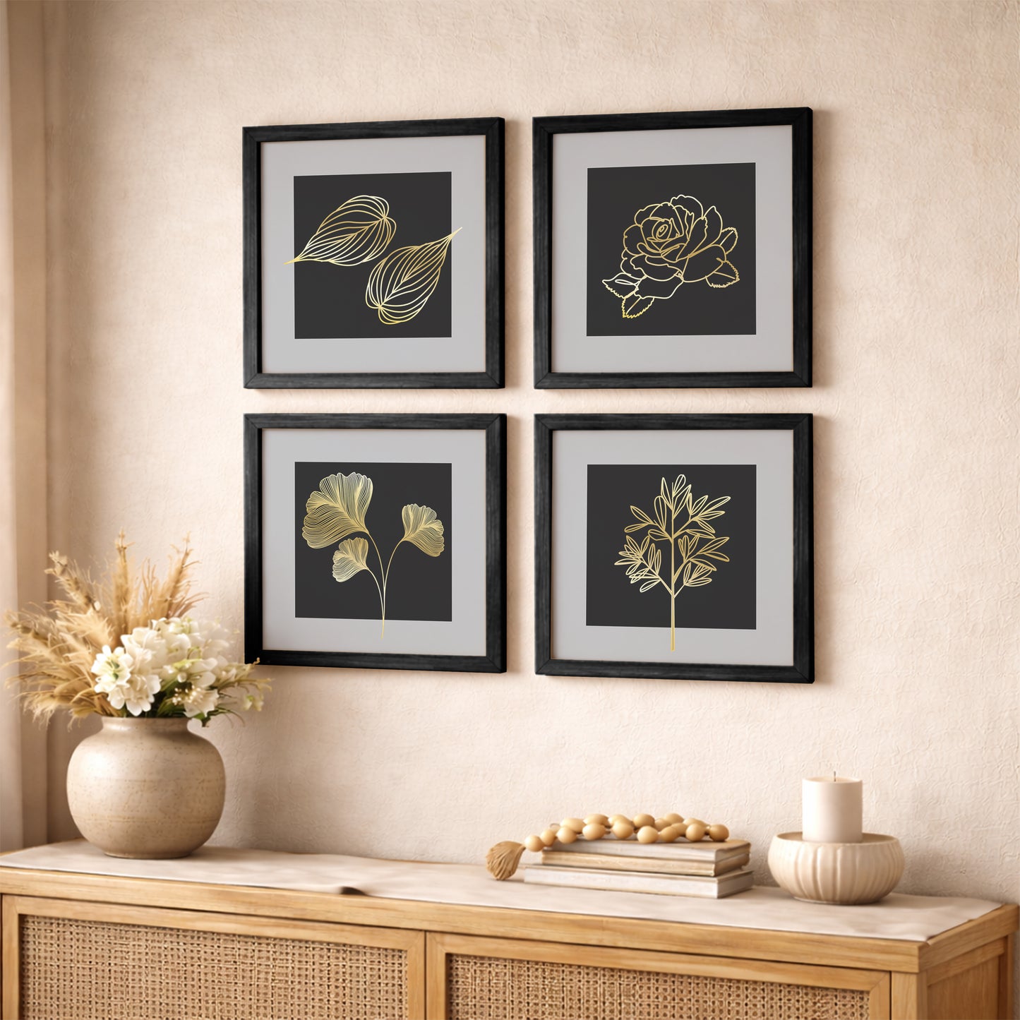 Golden Botanical Wall Frame Set of 4