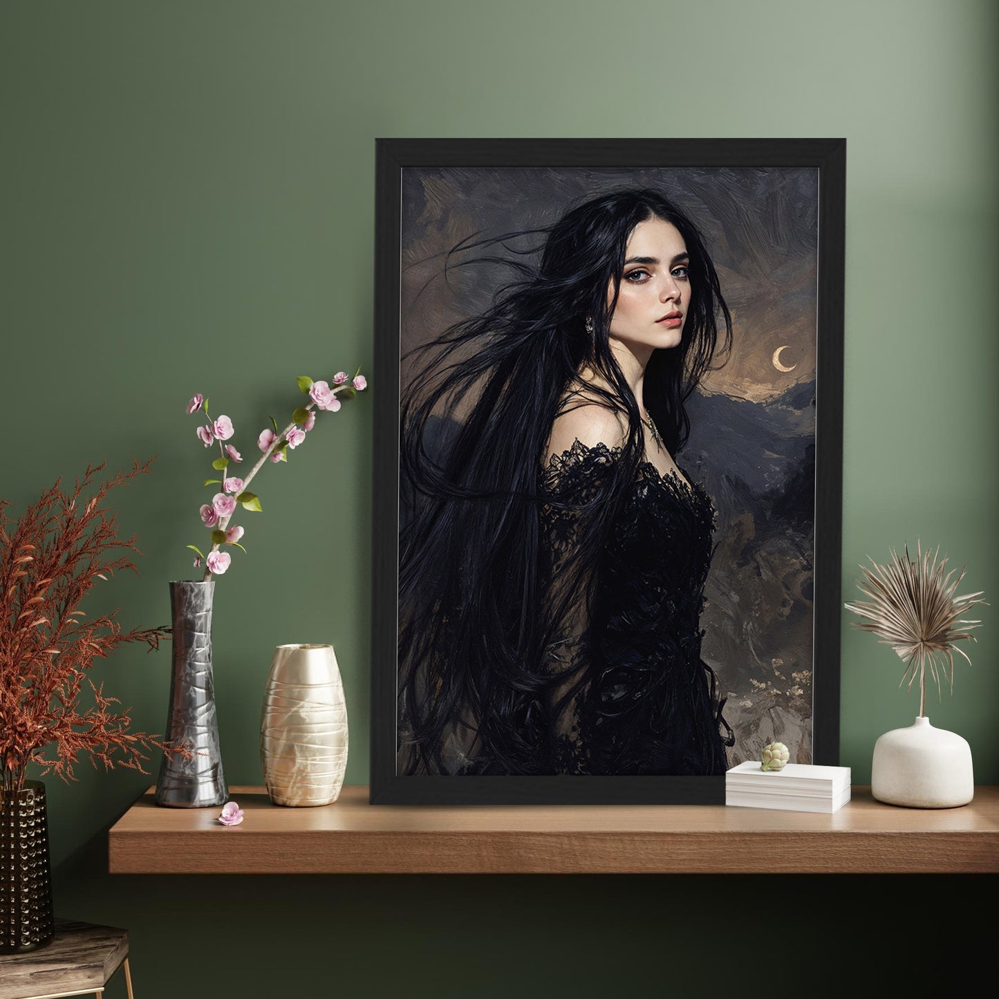 Mystic Dark Beauty Portrait Framed Wall Poster