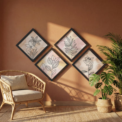 Pastel Floral Wall Frame Set of 4