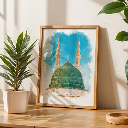 Masjid An-Nabawi Green Dome Islamic Wall Art