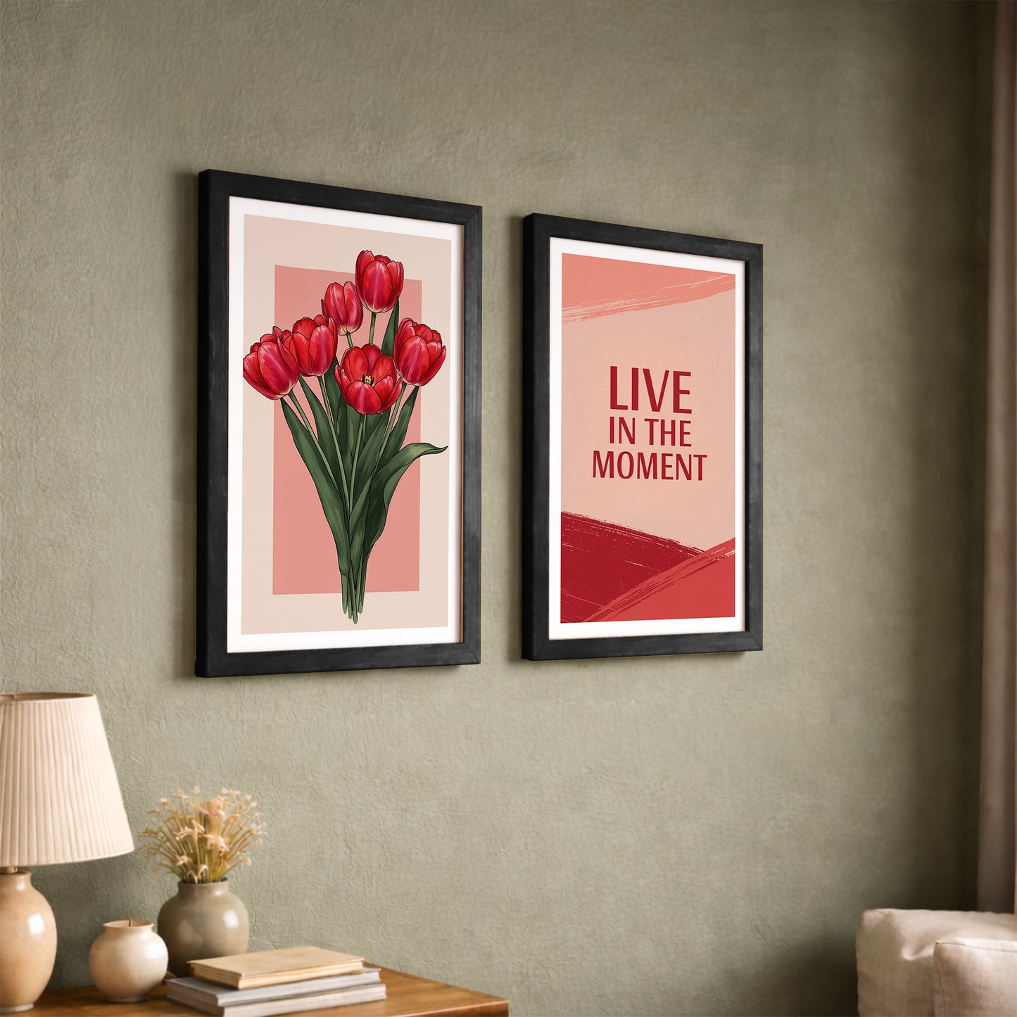 Live in the Moment Floral Wall Art Set of 2
