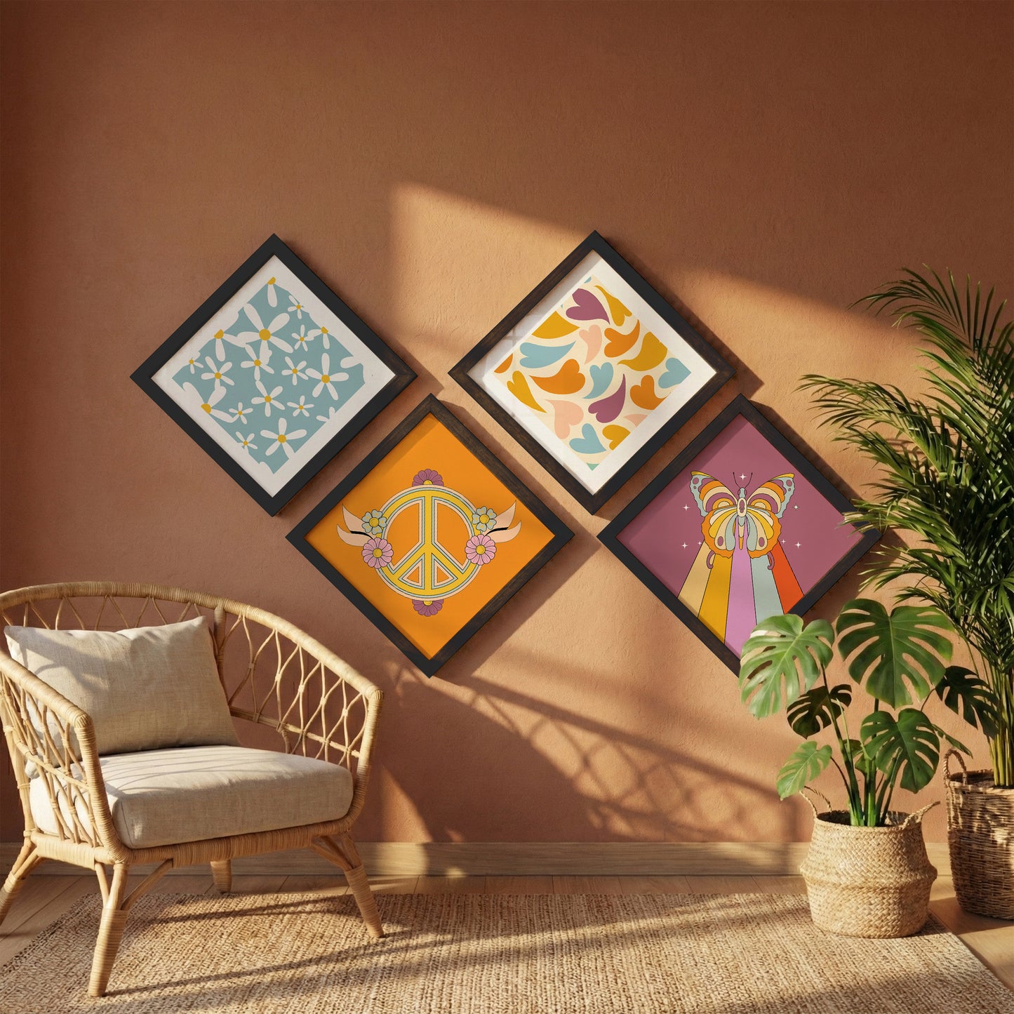 Retro Boho Wall Frames Set of 4