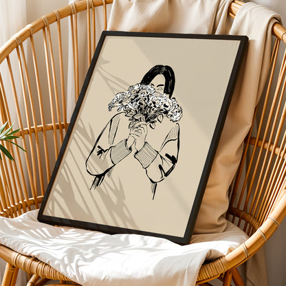 Minimalist Floral Girl Line Art Framed Poster