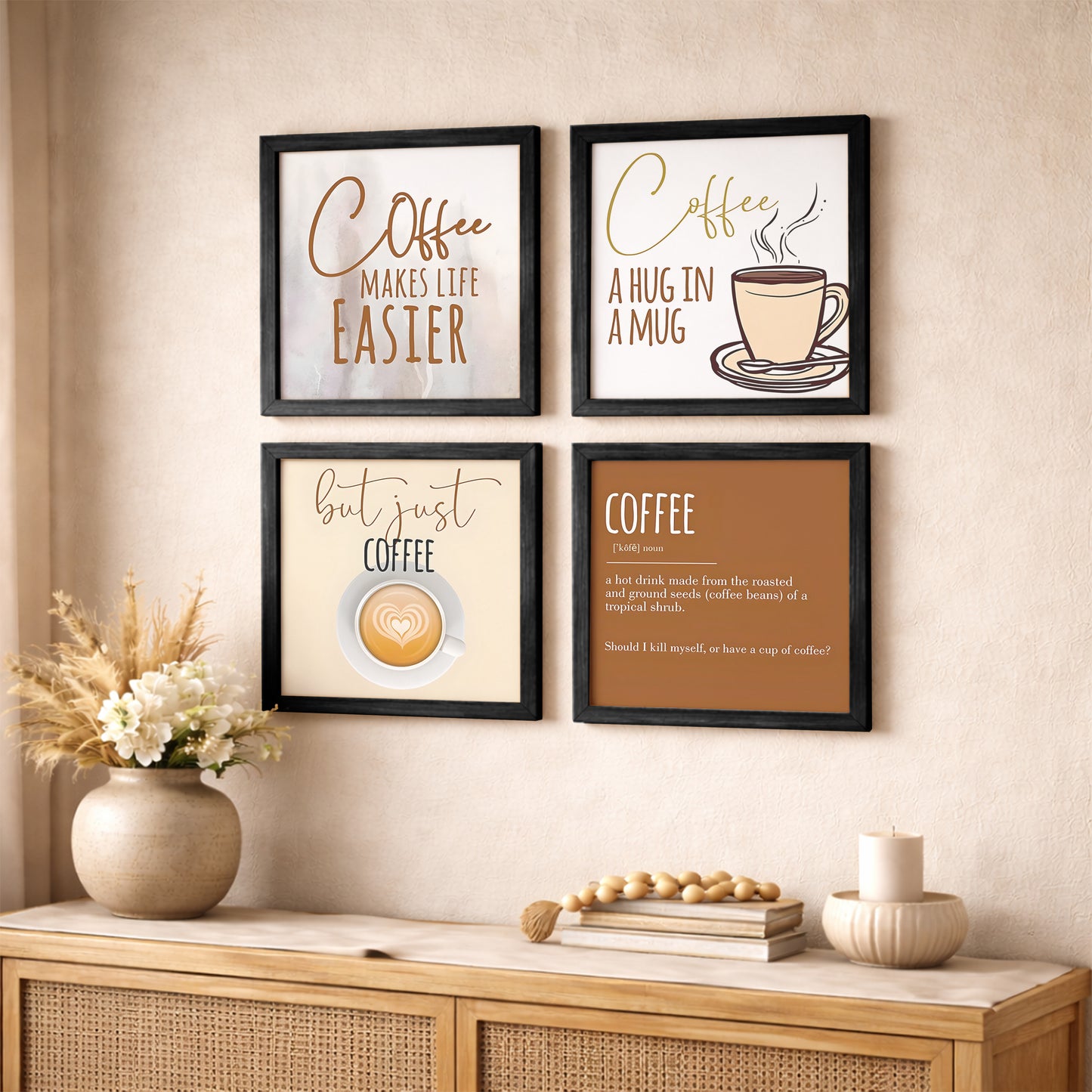 Minimalist Coffee Quotes Wall Art Set of 4