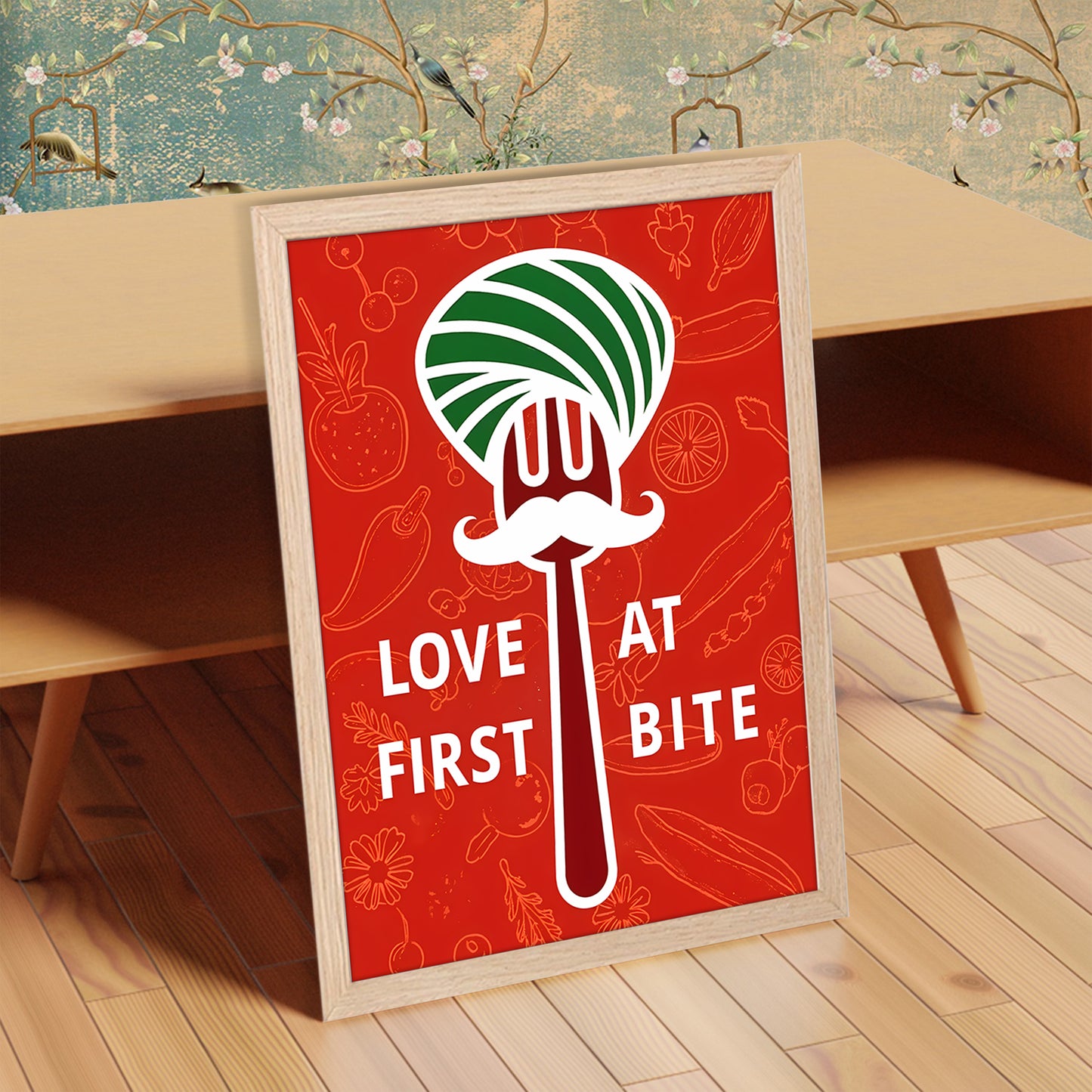 Love at First Bite (Red Background) Wall Frame