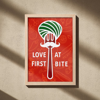 Love at First Bite (Red Background) Wall Frame