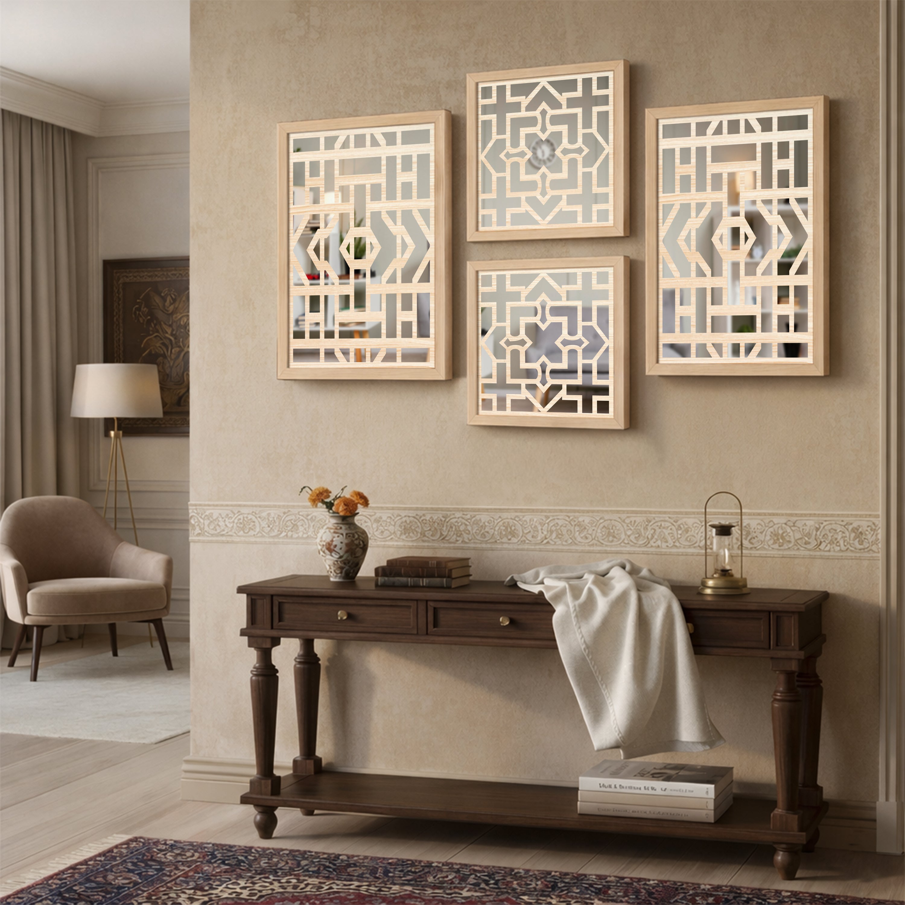 Abstract Geometric Wall Mirror Decor Set of 4