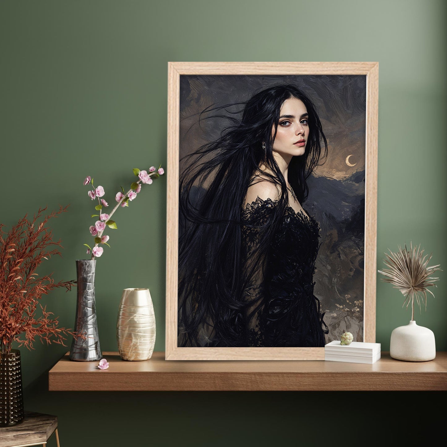 Mystic Dark Beauty Portrait Framed Wall Poster