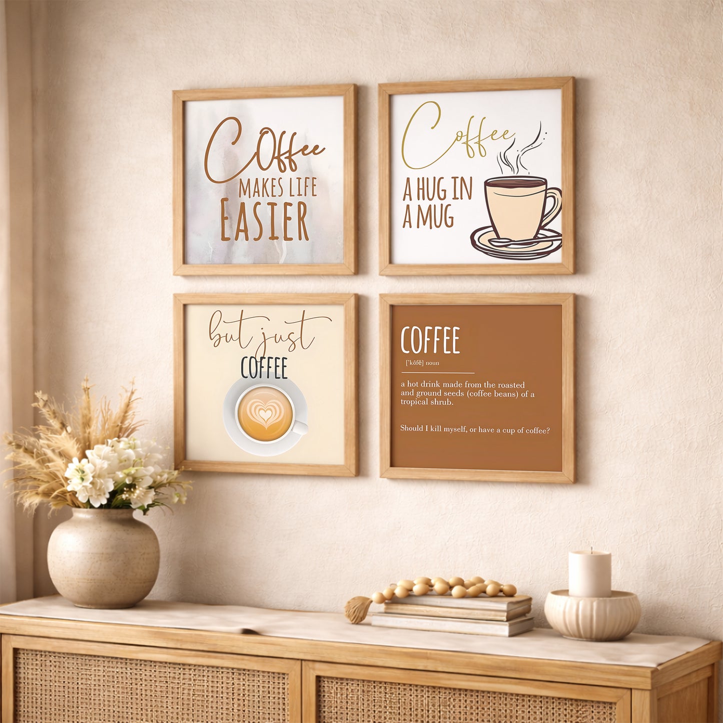 Minimalist Coffee Quotes Wall Art Set of 4