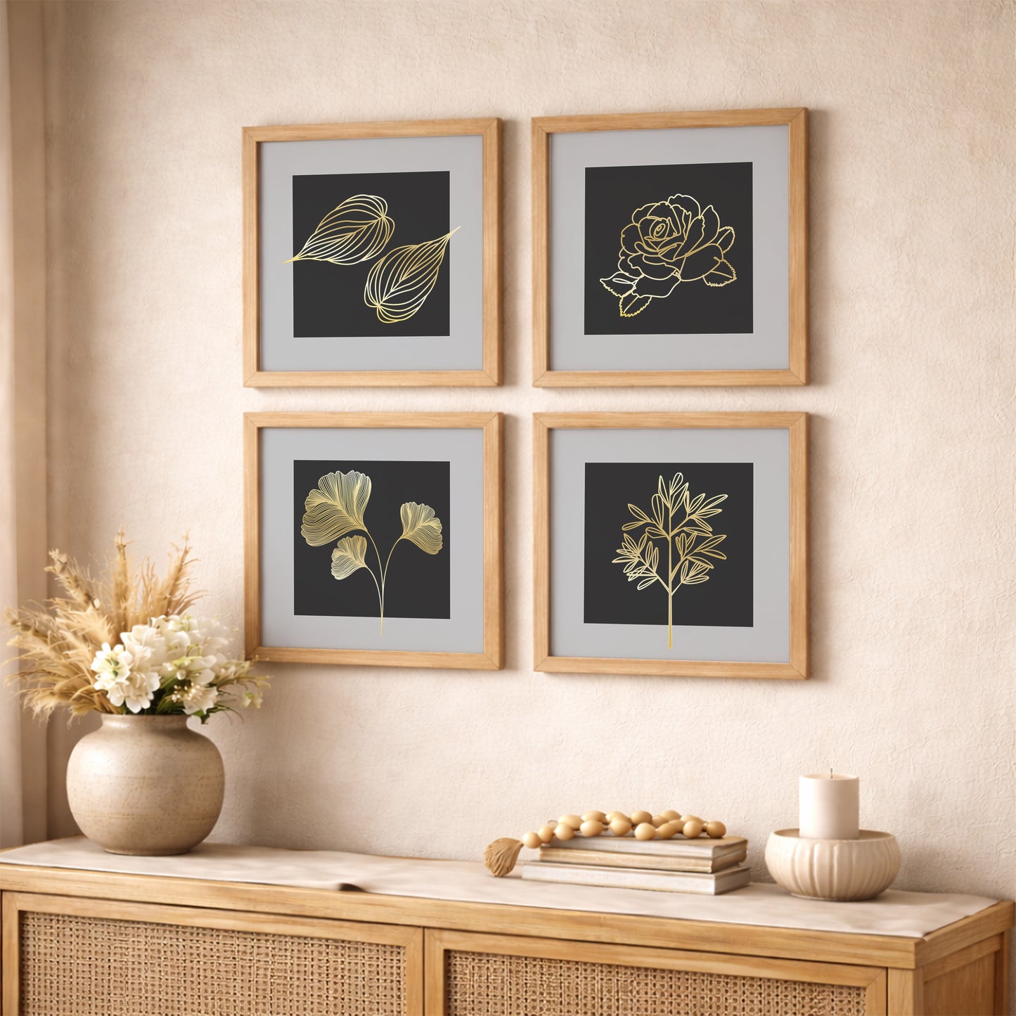 Golden Botanical Wall Frame Set of 4