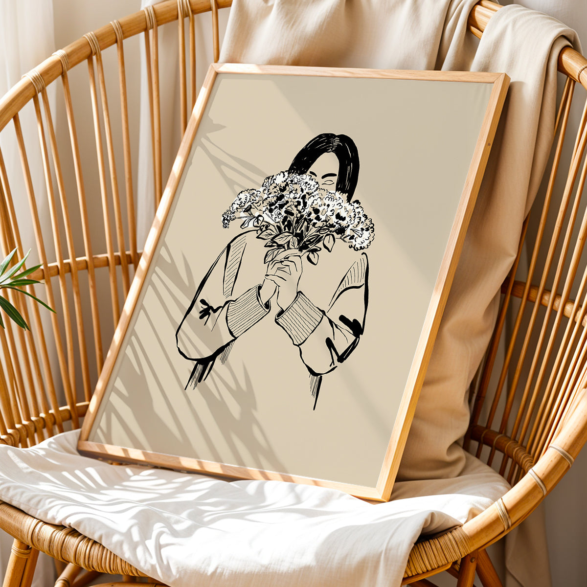 Minimalist Floral Girl Line Art Framed Poster