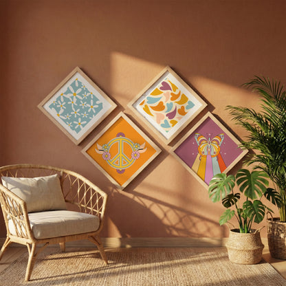 Retro Boho Wall Frames Set of 4