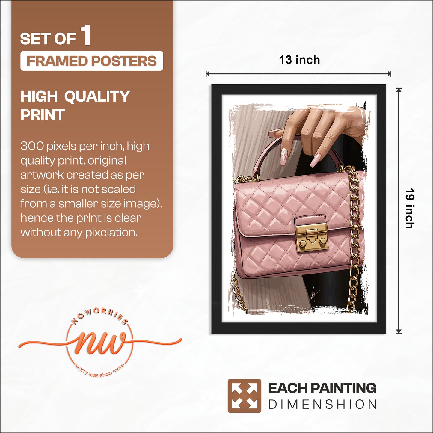 Blush Pink Quilted Handbag Fashion Wall Art