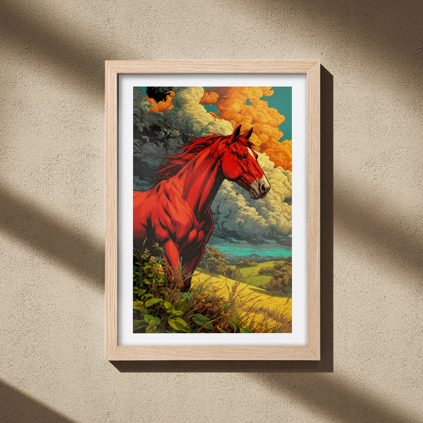 Fiery Red Stallion Wall Frame