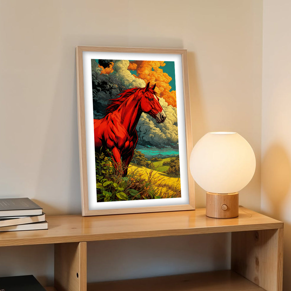 Fiery Red Stallion Wall Frame