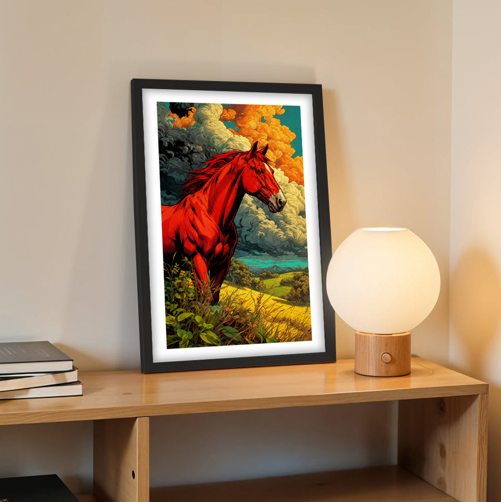 Fiery Red Stallion Wall Frame
