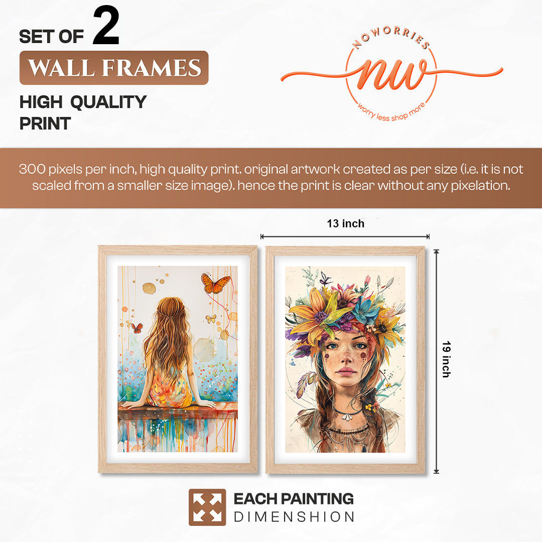 Boho Butterfly Girl Wall Art Set