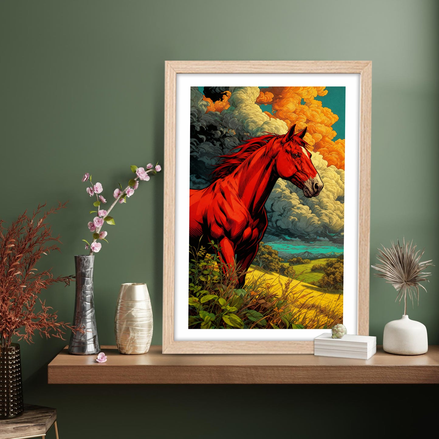 Fiery Red Stallion Wall Frame