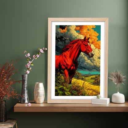 Fiery Red Stallion Wall Frame
