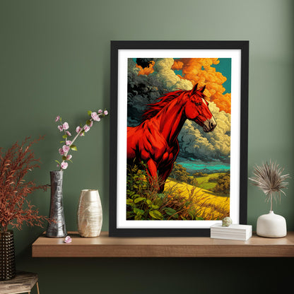 Fiery Red Stallion Wall Frame