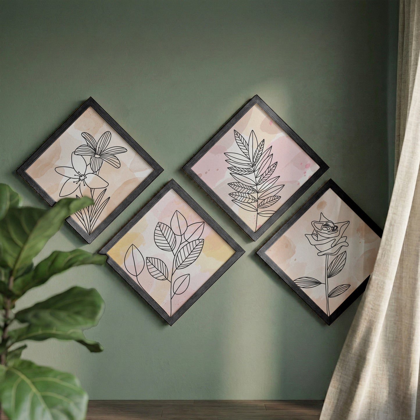 Pastel Floral Wall Frame Set of 4